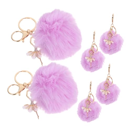 FRCOLOR 6piezas Llaveros de Pompones de Pelo Sintético con Colgante de Bailarina Bonitos Llaveros de Gemas de Imitación Accesorios para Bolsos y Llaves