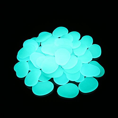 Glow in The Dark Stones,Glow Pebbles,Garden Pebbles,Glow Gravel Rocks Decorative Pebbles Stones for Aquarium Fish Tank Garden Gift Decoration (Flake Shape, 44pcs,315g/11.11oz/0.69lb) (Blue Green)