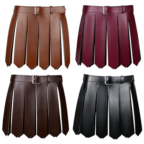 Kilt de gladiateur médiéval avec finitions cuir et pompons de chevalier - 6