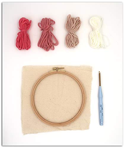 Draeger by Toga Punch Needle Starter Kit with 1 Wooden Drum + Canvas + Wool + Punch Needle + Tuto, Pink and Beige Wool - Image 3