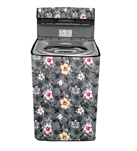 Image of Waterproof & Dust-Proof PVC Full Closure Washing Machine Cover For LG-6.5KG-T65SNSFIZ Top Loading Fully-Automatic Washing Machine (Grey Flower, LG-6.5KG-T65SNSFIZ)