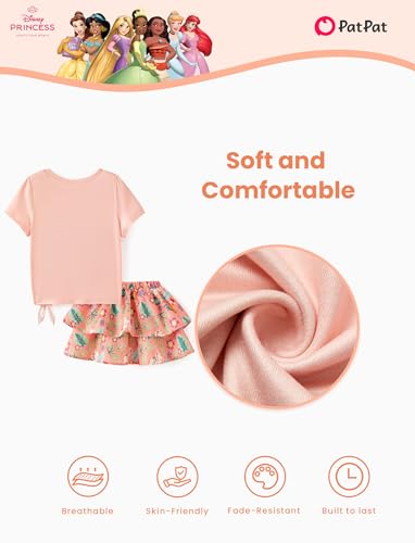 Image of Disney Frozen Elsa Stitch Minnie Princess Toddler Girls' T-Shirt & Double Ruffle Skirt 2 Piece Outfit Summer Clothes Set 2-9Y