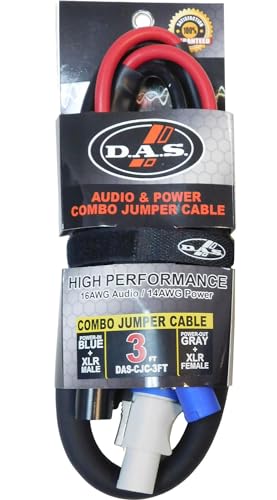 DAS Audio 16900098 Model DAS-CJC-3FT 3ft Combo Jumper Cable; 14 AWG Power Cable with PowerCon Connectors, and 16 AWG Audio Cable with XLR Connectors
