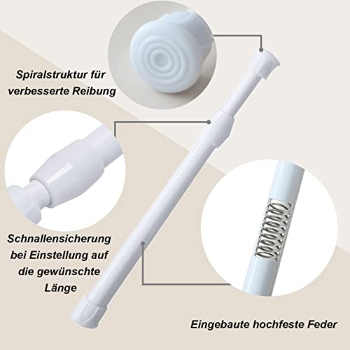 ZYNERY 2 Stück Teleskopstange Vorhang, Klemmstange 30-50CM, Gardinenstange ohne Bohren, Teleskopstange für Dusch- und Gardinen, Türrahmen, Edelstahl (Weiß)