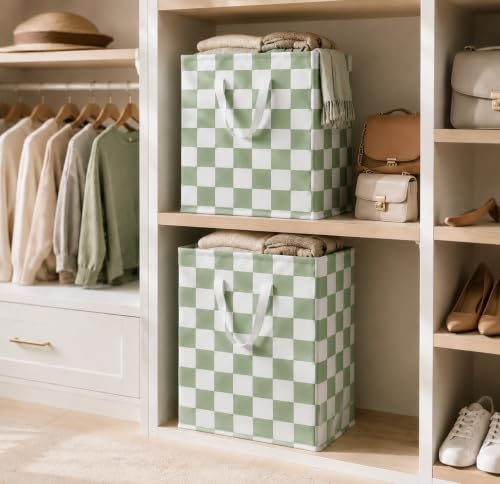 Image of MAIZMZ 3 Pack Sage Green Storage Bins, 14.6 inchx12.6 inchx19.7 inch Waterproof Lining Laundry Baskets for Girls Room, Gifts