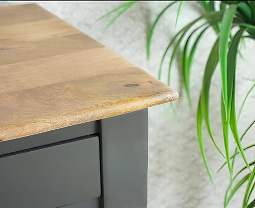 Image of Wooden Console Table with 2 Drawers, Natural Wood Top, Curved Legs, Entryway Sofa Table, Sheesham Wood Study Table with Shelf Storage, 46Lx17Wx30H Inches. (Cool Grey)