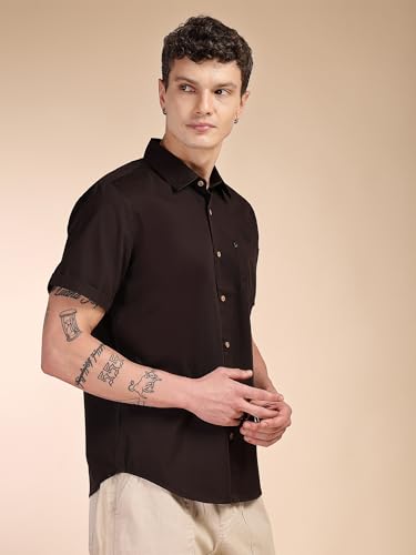 Image of Thomas Scott Men's Premium Slim Fit Casual Shirt | 100% Cotton Twill | Short Sleeves | Spread Collar | Solid Smart Casual Shirt for Men