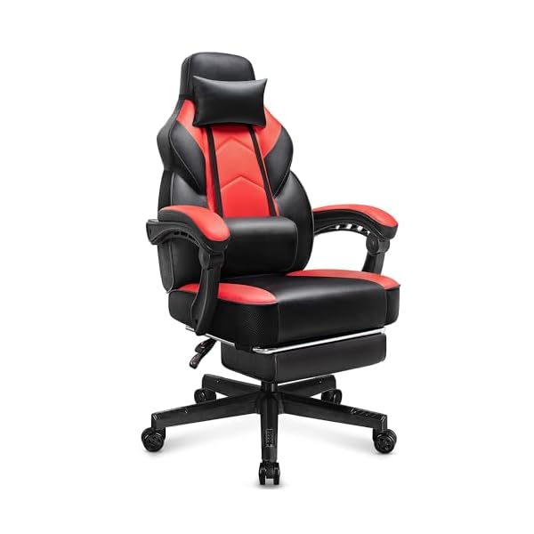 Gaming Chair with Footrest, Video Game Chair for Adults Ergonomic Big and Tall Computer Chair with Massage Lumbar Support 400lb Weight Capacity, 360° Swivel Seat and Adjustable Height(Red)