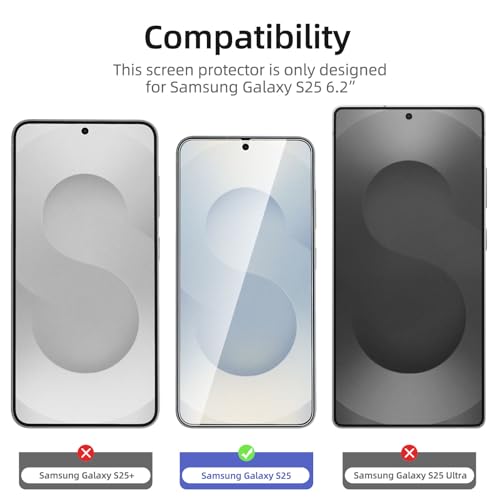 Image of NEW'C 3 Pack Designed for Samsung Galaxy S25 Screen Protector Tempered Glass, Bubble Free, Ultra Resistant | Tempered Glass, Bubble Free, Ultra Resistant