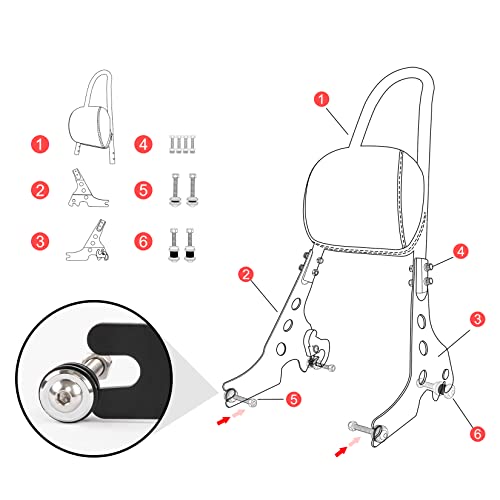 Rückenlehne Sissy Bar, Beifahrer Rückenlehne, PSLER Motorrad Hinten Abnehmbare Rückenlehne für Harley Sportster XL883 XLH883 XL1200 XLH1200 2004-2023 und für XL1200C XL1200S 1996-2000