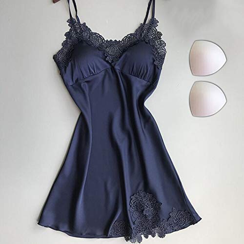 Lingerie feminina MEXI com decote em V, roupa de dormir de cetim, camisola de renda, curta, com 2 bo