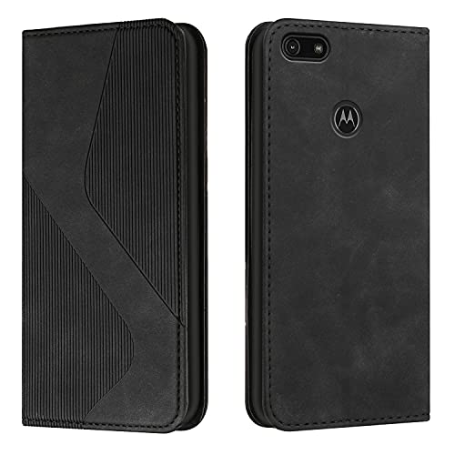 Mo-Somnus Funda para Motorola Moto E6 Play, Funda Carcasa de Cuero para Motorola Moto E6 Play, Premium Cuero Billetera Flip Protectora Carcasa Magnético con Cáscara de TPU, Ranura para Tarjeta (Negro)