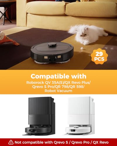 Image of Yivy 29PCS QV35A Accessories for Roborock QV 35A /Qrevo S Pro /QX Revo Plus /QV 35S /QR 598 /QR 798 Robot Vacuum,QV 35A Replacement :2 Main Brushes 6 Dust Bags 4 HEPA Filters 6 Side Brushes 8 Mop Pads