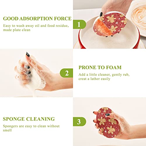 Image of Christmas Cookie Gingerbread Man Kitchen Sponges Winter Snowflakes Cleaning Dish Sponges Non-Scratch Natural Scrub Sponge for Kitchen Bathroom Cars pack of 3