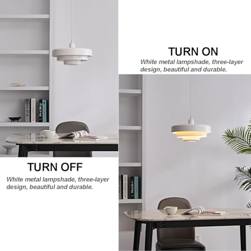 Image of 2-Pack Industrial Pendant Lights, 13.8 Inch Vintage White Metal Dome Hanging Lights for Kitchen Island, Mid Century Modern Ceiling Fixtures for Restaurant, Aisle