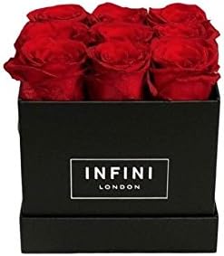 9 Real Roses That Last A Year Displayed in a Luxury Black Rose Box, Preserved Fresh Flowers, Forever Roses by INFINI London (Red Roses)