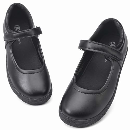 festooning Girls Mary Jane Shoes School Uniform Flats Cute Dress Shoes for Girls Wedding Back to School Black Size 4
