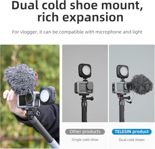Image of TELESIN Aluminum Cage Metal Case for DJI Action 3 /4 Camera, Protective Frame & Housing Fits with ND CPL Lens Filter, Skeleton Sleeve with 1 /4 Cold Shoe for Microphone & Video Light