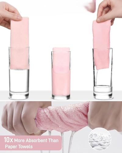 Image of 20-Count Microfiber Cleaning Cloth Multipurpose Cleaning Cloth Roll Pre-Cut Tear Away Microfiber Cleaning Cloth Roll Kitchen Cloth for Cleaning Highly Absorbent Reusable(Pack of-1) (Pink)