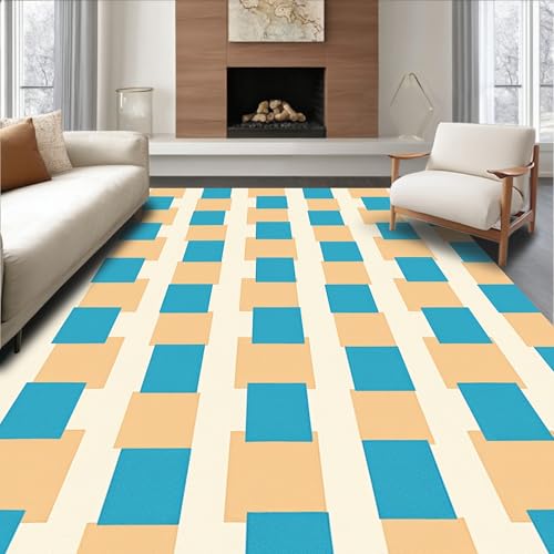 Design&I Low Pile Flatwoven Area Rug 8x10, Modern Interlocking Stripes