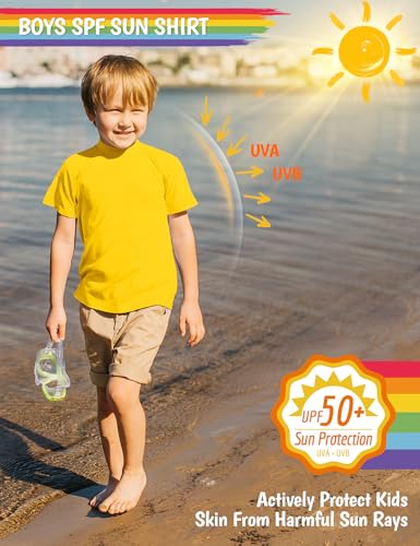 Image of Boy's UPF 50 Rash Guard Swim Shirts Short Sleeve Sun Protection SPF Fishing Surfing Water Beach Shirts Quick Dry