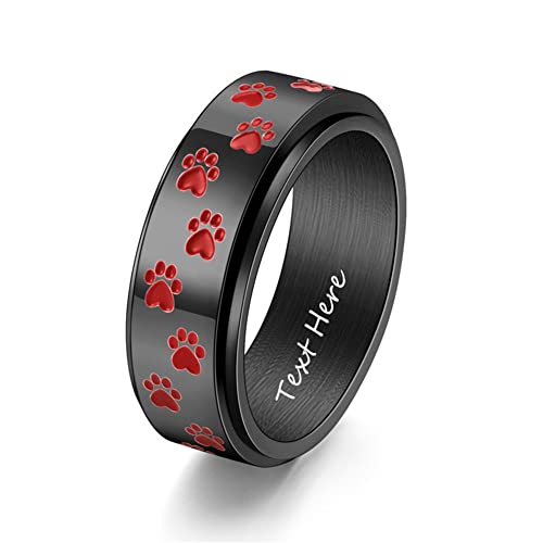 ZKXXJ Personalized Paw Print Spinner Ring for Him Her,Custom Paw Fidget Ring Stainless Steel Dog Cat Engraved Memorial Band Personalized Name Date Pet for Pets Lover Owner