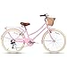 Glerc 24 Inch Beach Cruiser Bike, 6-Speed Hybrid City Bicycle for Girls Youth and Over 6 Years Old, Missy Bike with Wicker Basket & Lightweight, Pink