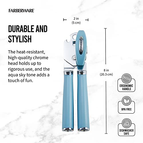 Farberware Professional Retro Heavy Duty Stainless Steel Smooth Edge Manual Hand Held Can Opener With Soft Touch Handle, Rust Proof Oversized Handheld Easy Turn Knob Blue #TOP1