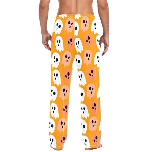 White and Orange Spirits Men's Cotton Pajama Pants with Pockets and Drawstring Comfortable and Stylish,S3