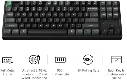 Keychron K8 Ultra 8K Wireless Mechanical Keyboard, TKL Hot-Swappable RGB Keyboard, 8000Hz Polling Rate, Aluminum Frame, 2.4GHz/Bluetooth/Wired, Red Switch, Black
