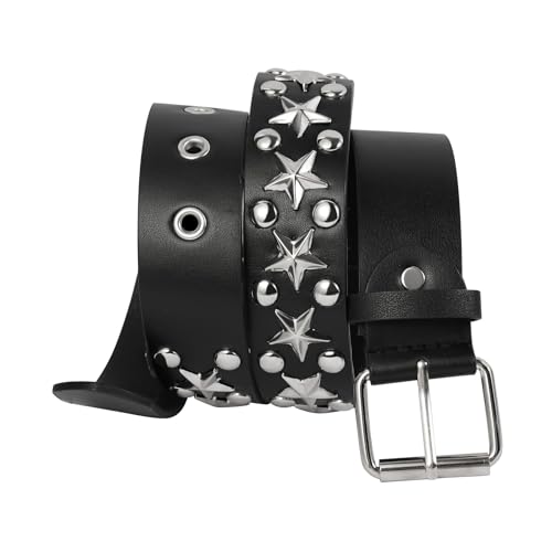 Metal Rivet Punk Rock Genuine Leather Belt, Gothic Style for Jeans or Pants