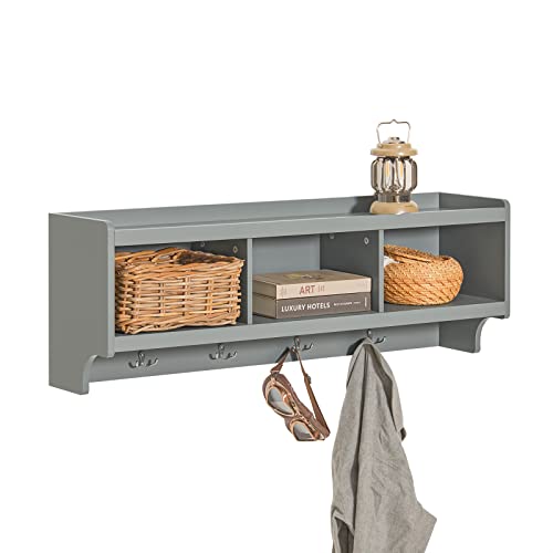 SoBuy FHK28-HG Perchero de Pared Estantería de Pared con 4 Ganchos Gris 100 x 25 x 35 cm ES