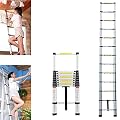 Folding Aluminum Telescoping Ladder 8.5FT Portable Extension Ladder One Button Retraction Ladder Extendable Ladders Multi-Purpose Collapsible Ladders RV Ladder for Home Or Outdoor, 330lb Capacity