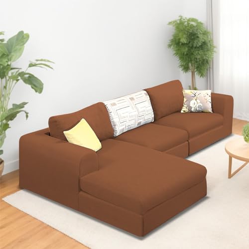 Image of Koza LHS 4 Seater L Shape Sofa Set for Living Room (Brown Fabric) Premium Fabric Sofa