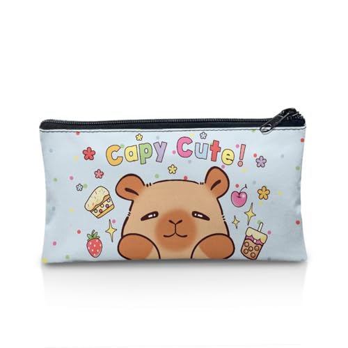 Image of Capybara Pencil Case for Girls Light Blue Pencil Box for Crayon Scissors Cute Pen Holder for Kindergarten Toddlers Zippered Pouch for Stationery