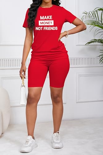 Image of PINSV Women's 2 Piece Outfits Summer Printing Bodycon Short Pants Workout Sets