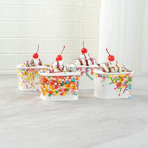 Image of Restaurantware Paper Cups 200 Count 12 Ounce Square Disposable Ice Cream Containers, Leak-Resistant Paper Dessert To Go Cups, Hot And Cold Food, Durable Assorted Sprinkles Design, Lids Sold Separately