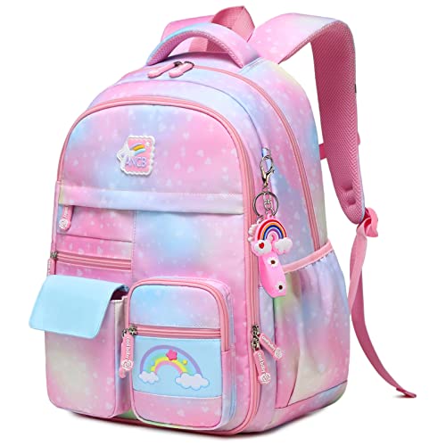 Wraifa Backpack For Girls, Rainbow Bookbag Elementary School Bag Princess Girl Backpacks Mochilas Para Niñas (Single Backpack Heart Pink) #TOP1