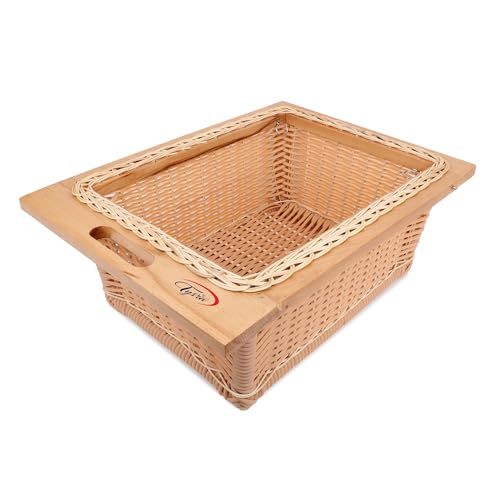 Image of PVC Wicker Basket for Modular Kitchen - Durable Plastic Basket for Kitchen | Water-Resistant | Pull Out Pvc Basket for Fruits & Vegetables Organizer ((16.25W(414mm) X20LX8H (No Partition))