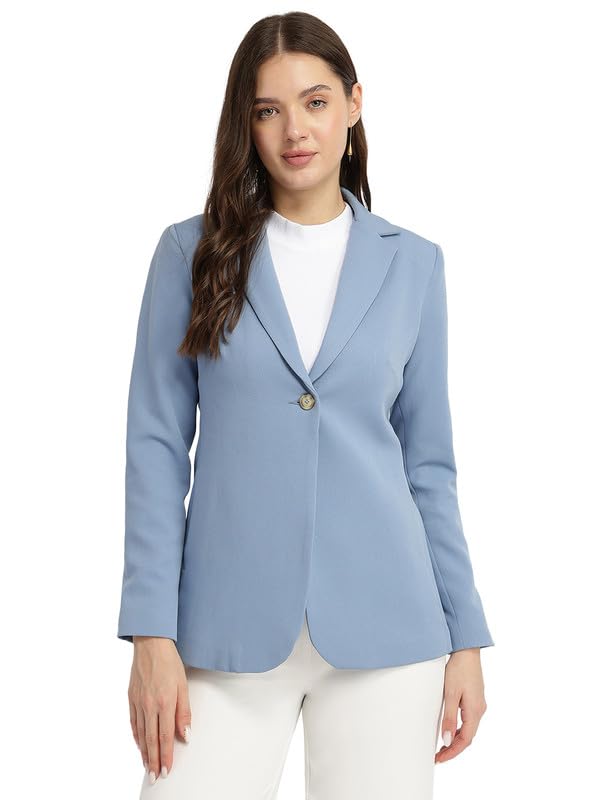 Image of FableStreet Women's Blazer | Tailored Fit Single-Breasted Design with Notch Lapel & Welt Pockets | Smooth Woven Texture for Work & Business Casual Wear