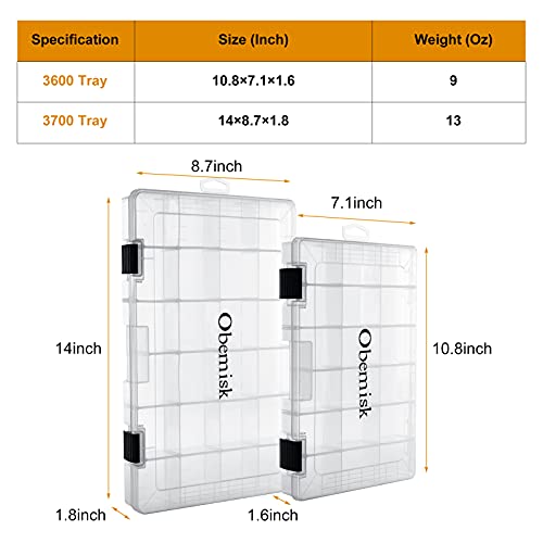 Obemisk Fishing Tackle Boxes, 3600 3700 Transparent Plastic Storage Organizer Box With Removable Dividers, 3 Packs/4 Packs Fishing Tackle Storage Tackle Trays (3600, 3) #TOP3