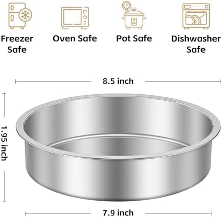 Ohtomber 8 Inch Cake Pan - Set of 4 Stainless Steel Round Layer Cake Baking Pans Molds, Tins, Stackable Baking Set, Even Heating, Dishwasher Safe Non-Toxic Bakeware Dish for Birthday Wedding Christmas - Thumbnail 3