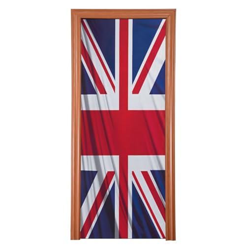 FLildon British Flag Door Cover Decoration, Party Accessory Porch Decor for Festive Ornament Room Door Covers 35 x 79 Inch