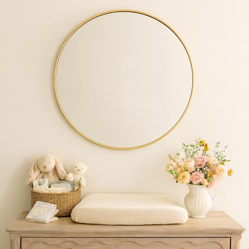 Image of TEHOME Round Gold 36 inch, Brushed Brass Gold Wall Mirror for Bathroom Vanity,Bedroom & Entryway