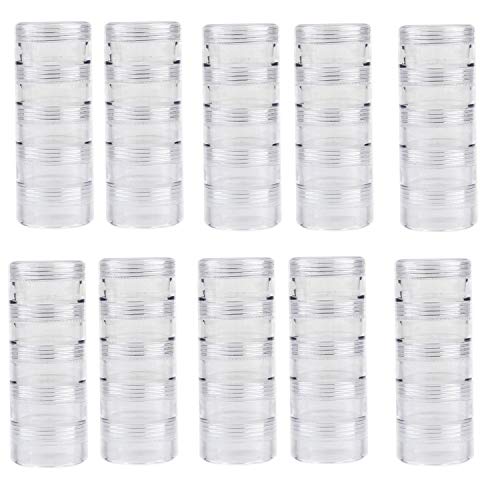 Image of TDOTM 5 Layer Cylinder Stackable Transparent Round PS Plastic Storage Container Box Super Clear Accessories Organizer Box for Beads Crafts Other Small Items (10 Column Combination Sale)