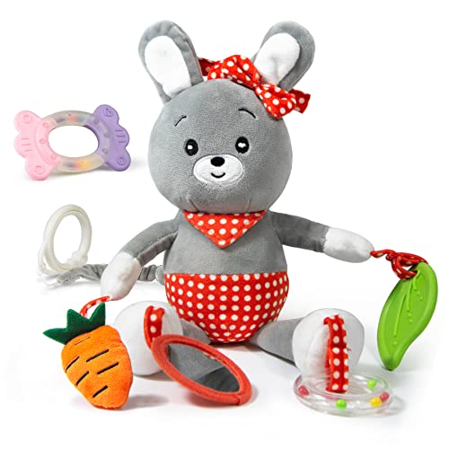 Rabbit Baby Toy 0-6-12 Months, Baby Car Seat Toy And Stroller Toy Easter Gifts For Babies With Teething Toy Multi-Sensory Rattle Musical Box And Safety Mirror For Newborn Baby Girls And Boys #TOP10