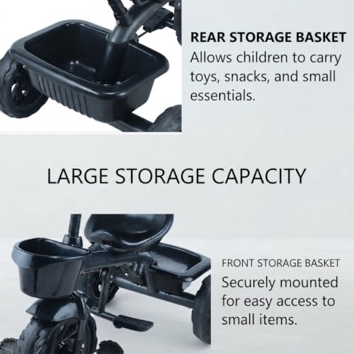 Image of JoyRide Learn-to-Ride Trike on 3 Wheels with Safety Harness, Non-Slip Pedal,Storage Basket and Removable Parent Handle (Dark Blue)