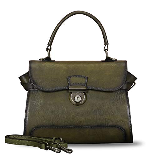 Genuine Leather Satchel Crossbody Bags For Women Handmade Vintage Top Handle Handbags Purses (Dark Green) One Size #TOP1
