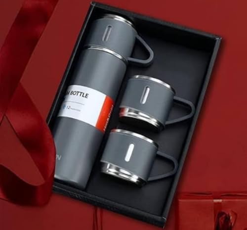 Image of Stainless Steel Vacuumm Flaskk Set with 2 Cups | 500ml Bottle Combo for Hot & Cold Beverages | Insulatedd Water Flaskk Bottle for Tea, Coffee, Juice, Travel Use (Multicolor, Pack of 1) Not a Thermoss
