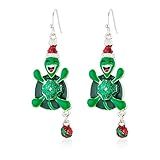 RareLove Cute Christmas Happy Turtle Tortoise with Santa Hat Ring Bell Piercing Dangle Earrings Silv